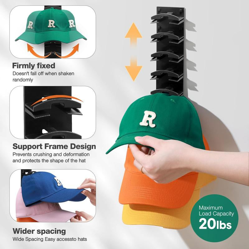 [Holiday Haul] Hat Organizer for Baseball Caps 2Pack, Hat Rack for Wall with Strong Adhesive Hold up to 16 Hats, Hat Hanger Holder Display for Door Closet, Cap Organizer Storage Multilayer Two Mounting