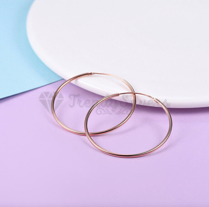 18Ct Gold Plated Silver Stainless Steel Seamless Large Small Thin Hoop Earrings