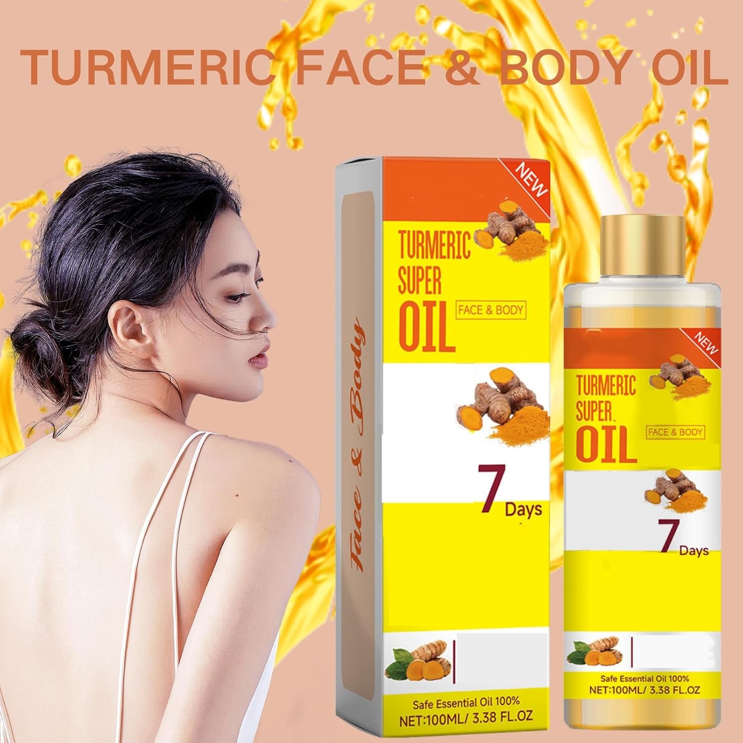 Soft 7 Turmeric Massage Oil - Turmeric Oil - Body,Hair,Face Turmeric Essential Oil - Body Oil for Dry Skin - Soft 7 Turmeric Body Oil for Skin Care - 7 Days Turmeric Massage Oil 100ML