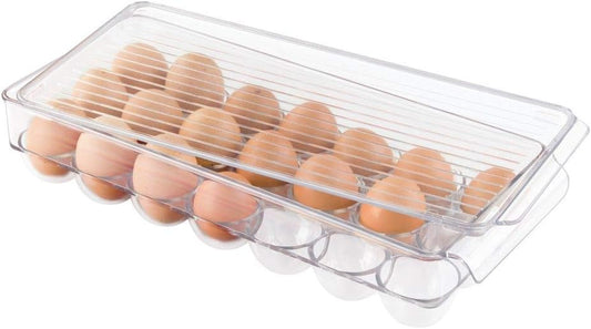 Idesign 72930 Fridge/Freeze Binz Egg Tray, Large Plastic Storage Box for 21 Eggs, Clear