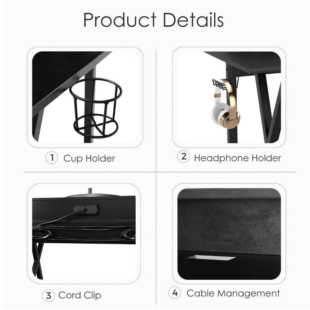 X- Shaped Ergonomic Gaming Computer Desk with Cup Holder and Monitor Riser