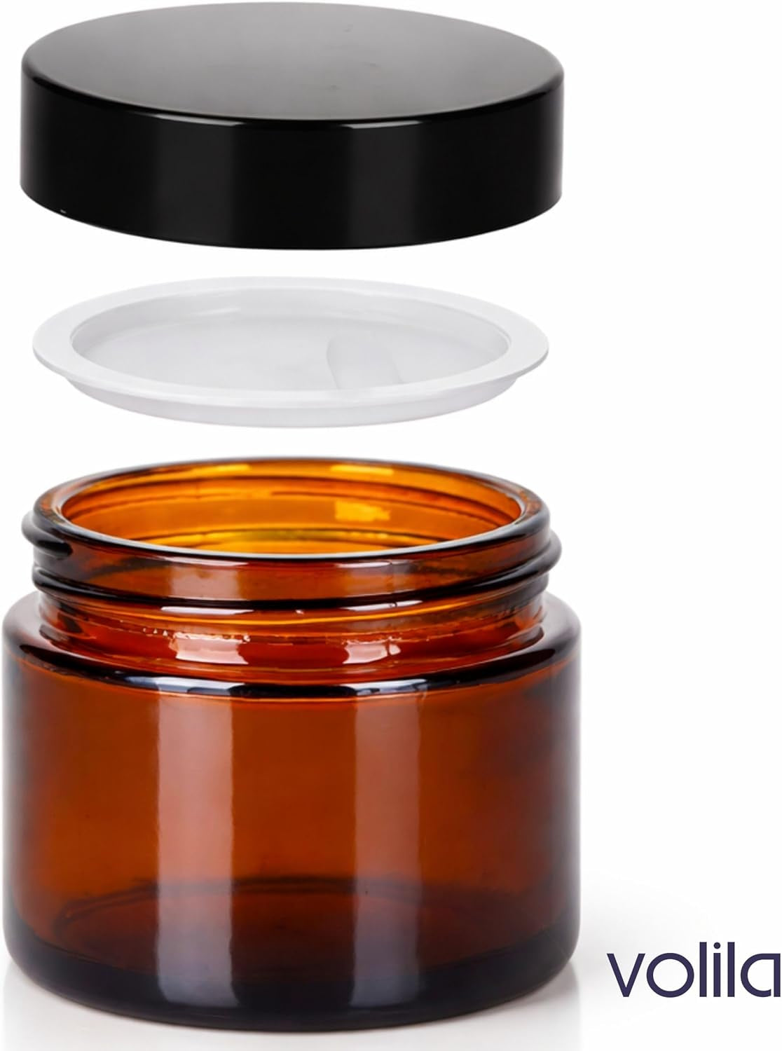 16-Pack Amber Glass Jars (60ml) with Lids - Brown Travel Cosmetic Containers with Spatula - UV Protection for Powders, Lotions, and Creams