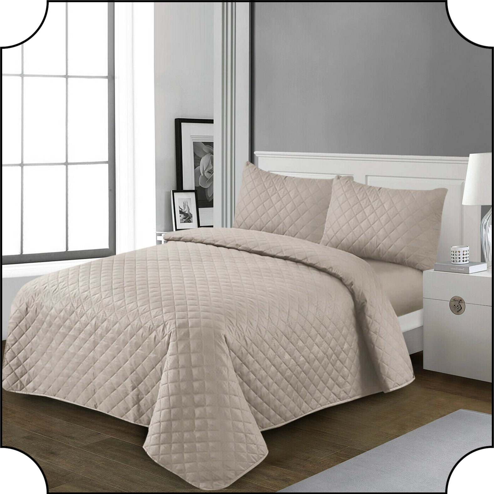 LUXURY EMBOSSED QUILTED BEDSPREAD SOFA THROW 3Pcs BEDDING SET COMFORTER DOUBLE