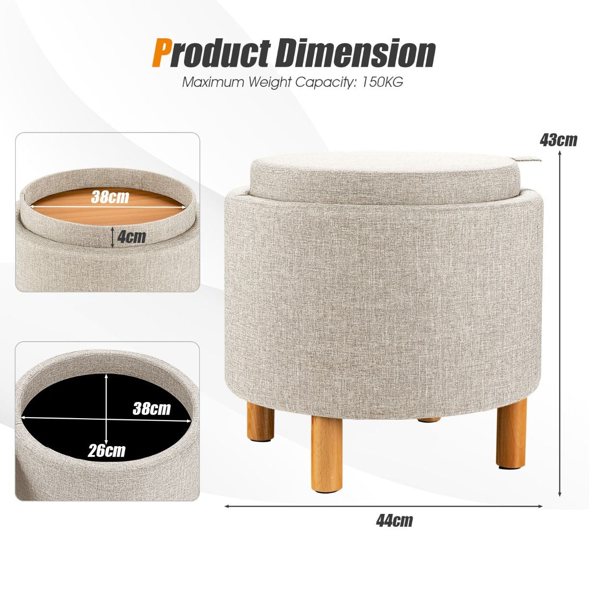 Modern round Padded Storage Ottoman with Hidden Storage Space
