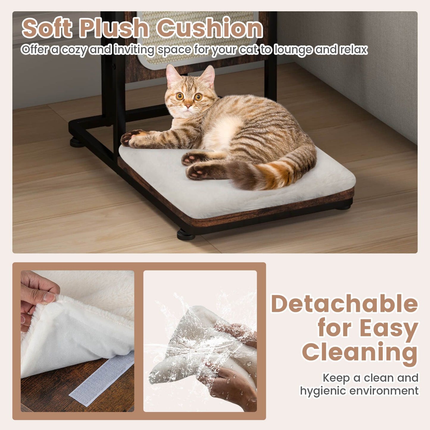 Cat Tree and End Table with Scratching Board and Cushion