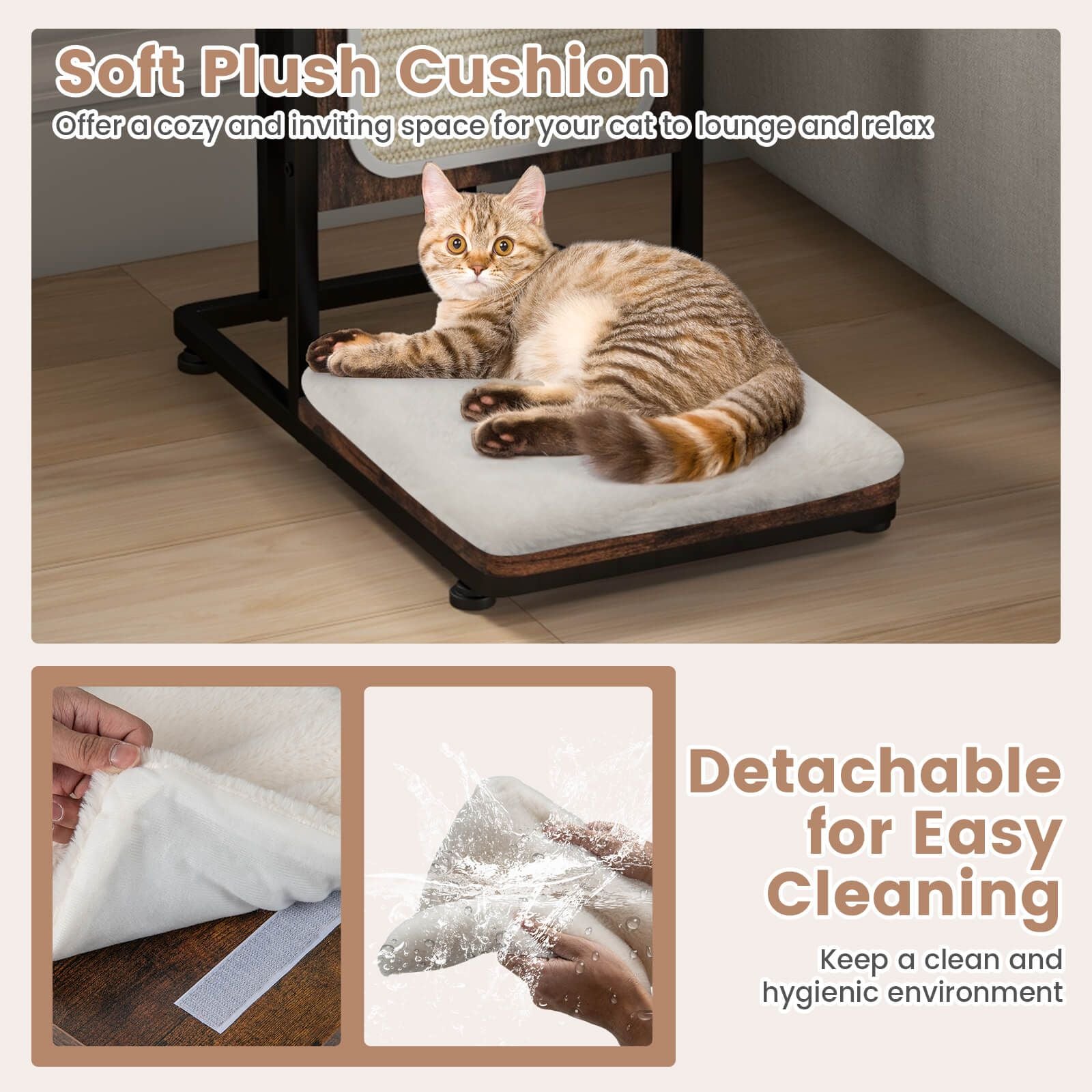 Cat Tree and End Table with Scratching Board and Cushion