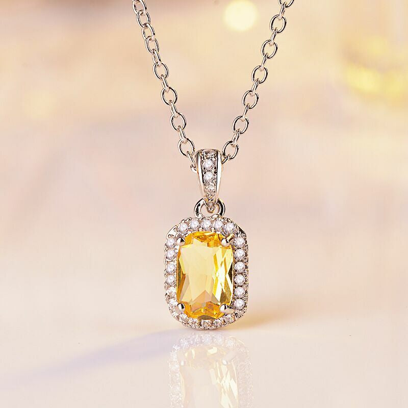 Crystal Square Pendant Chain Necklace 925 Sterling Silver Jewellery Gift UK