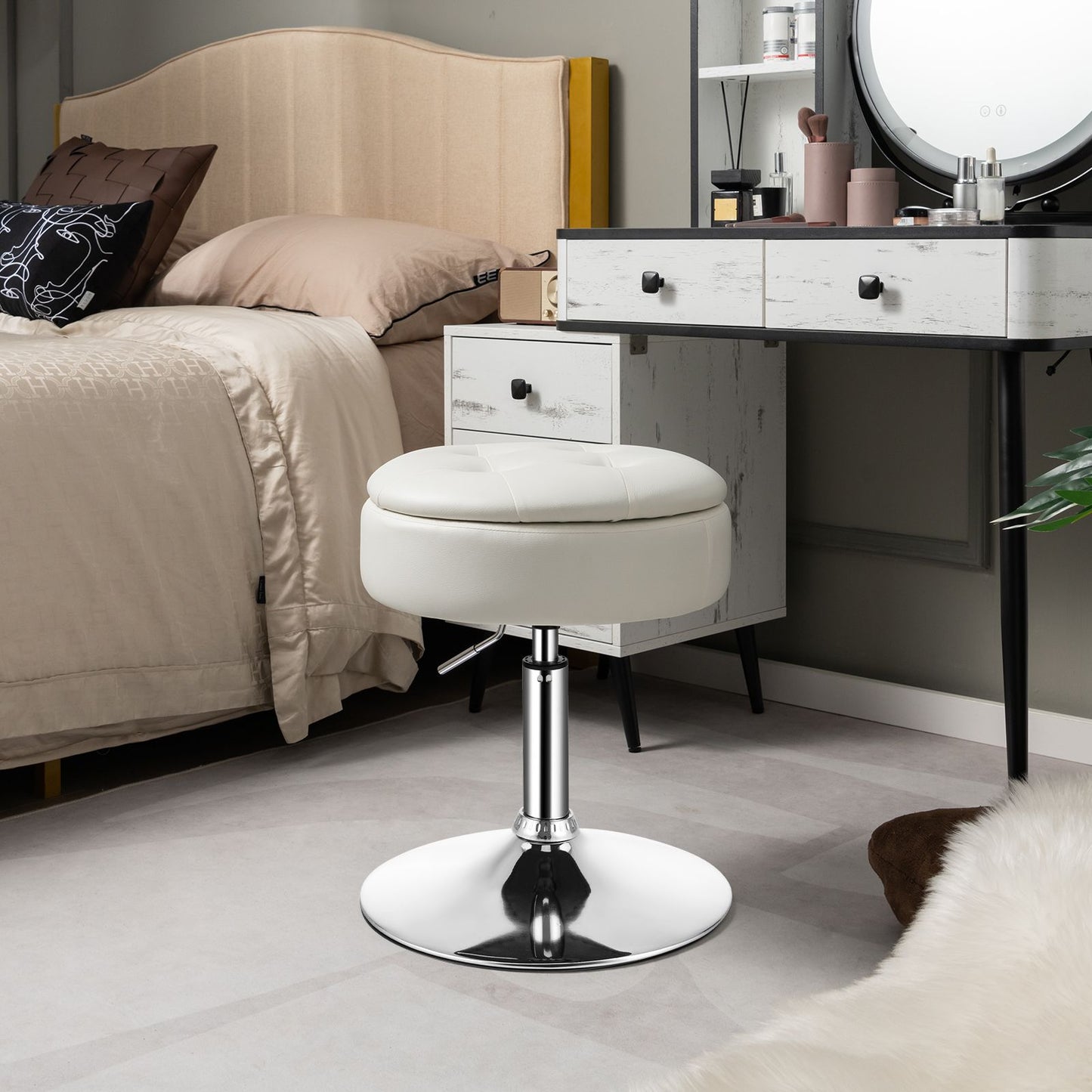 360° Swivel Vanity Stool with Removable Tray Lid
