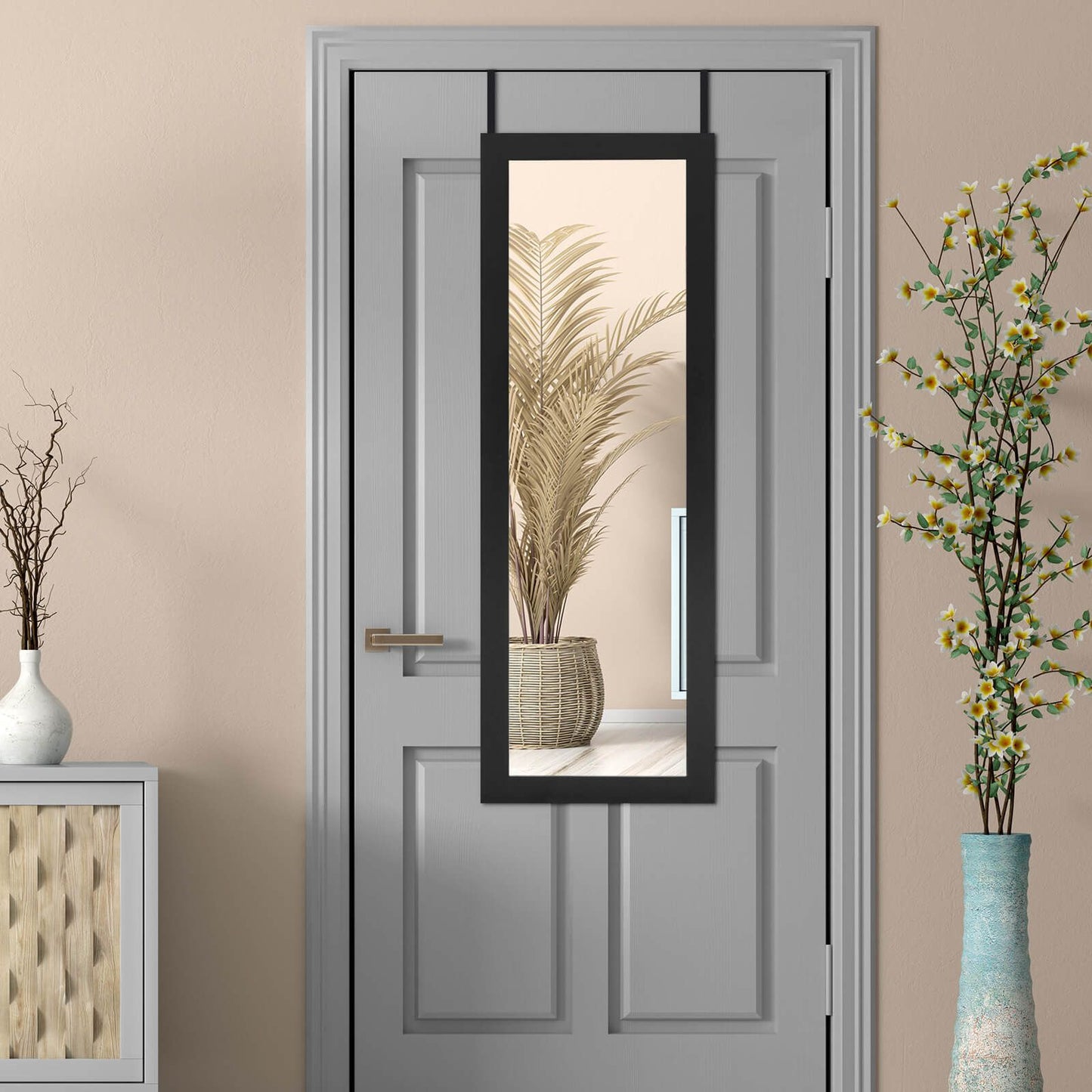 Wall Mounted Jewellery Armoire with Built-In Mirror and 3 Shelves