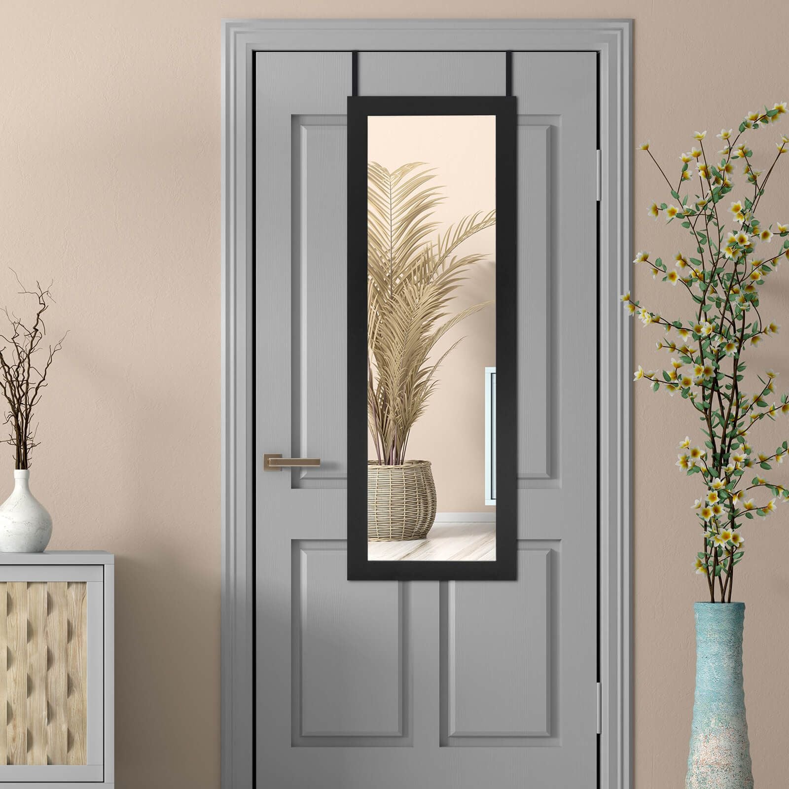 Wall Mounted Jewellery Armoire with Built-In Mirror and 3 Shelves