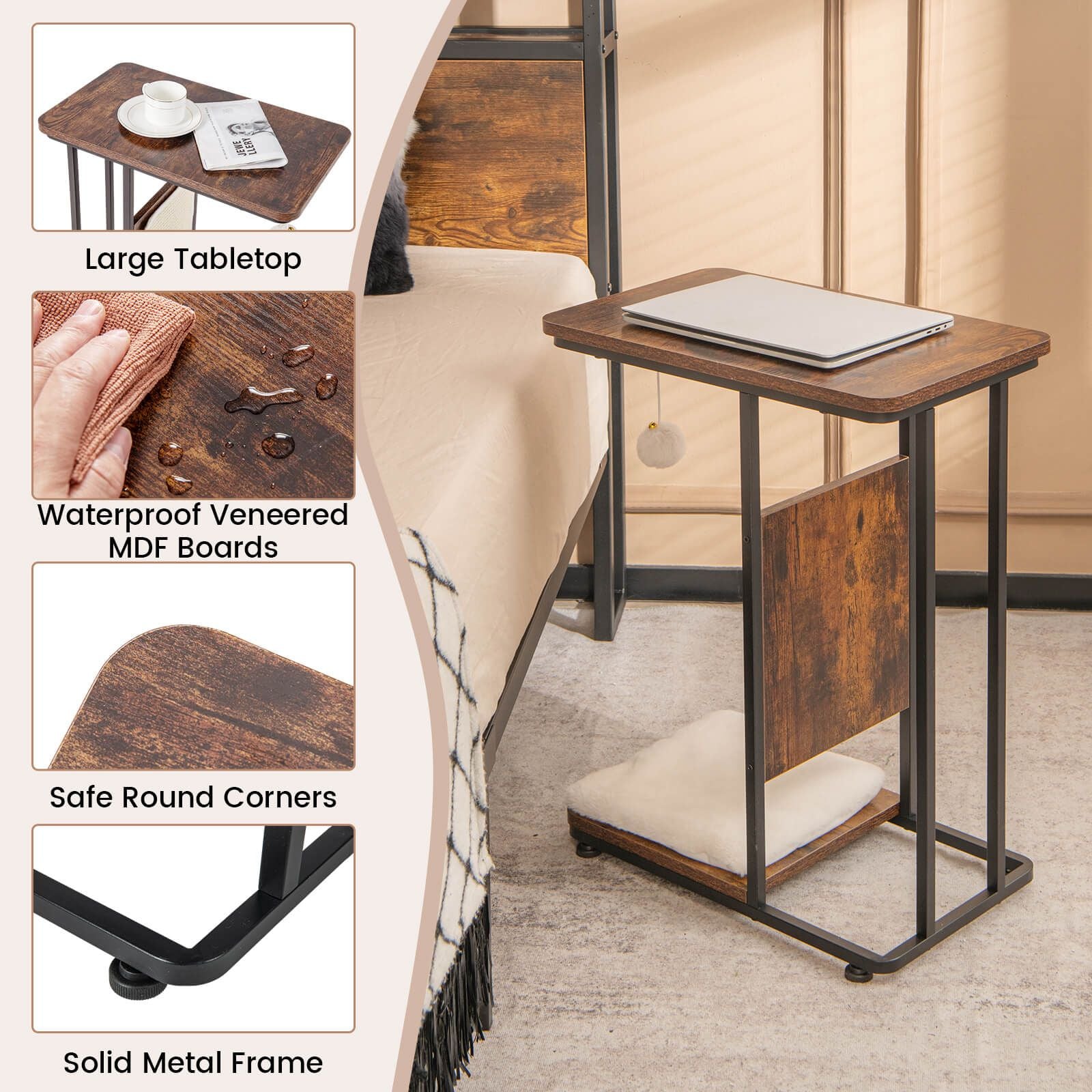Cat Tree and End Table with Scratching Board and Cushion