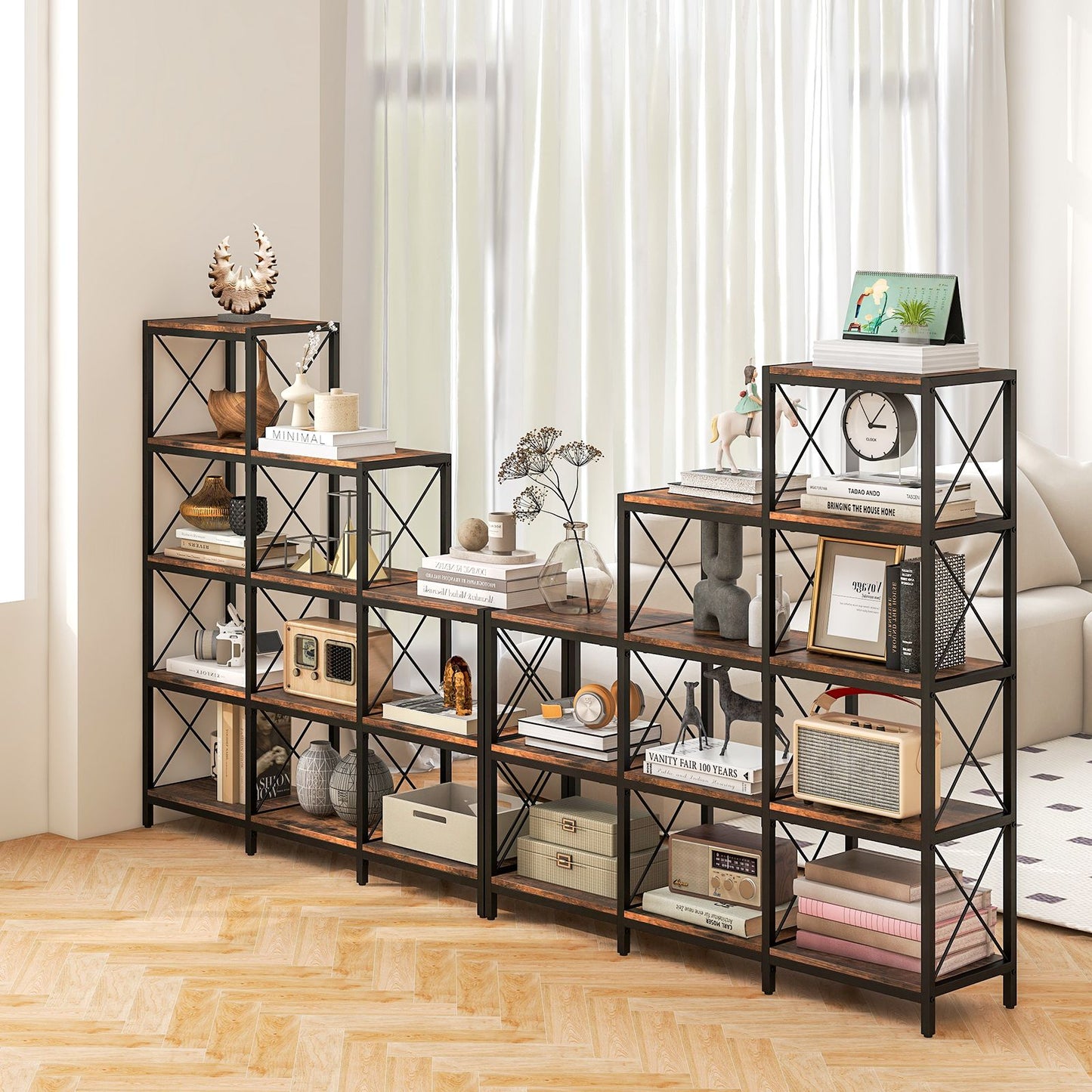 5-Tier Bookshelf 9 Cubes Bookcase with Carbon Steel Frame