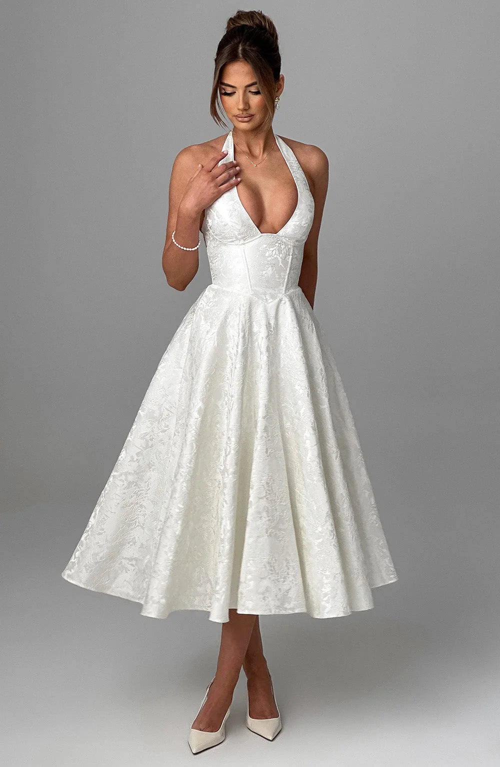 Hailey | Women Wedding Guest Halter Midi Dress
