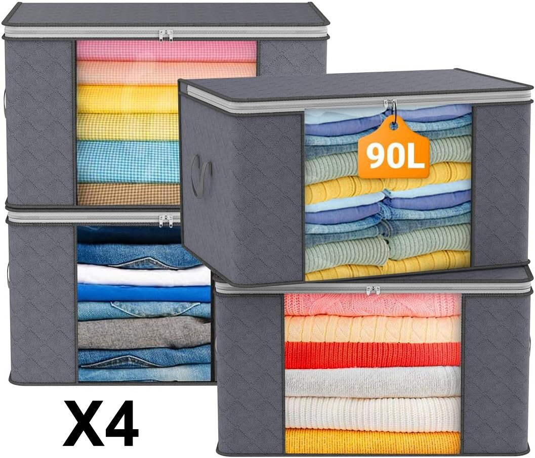 4X Clothes Storage Bags with Zips Bedroom Large Collapsible Storage Box Bedding