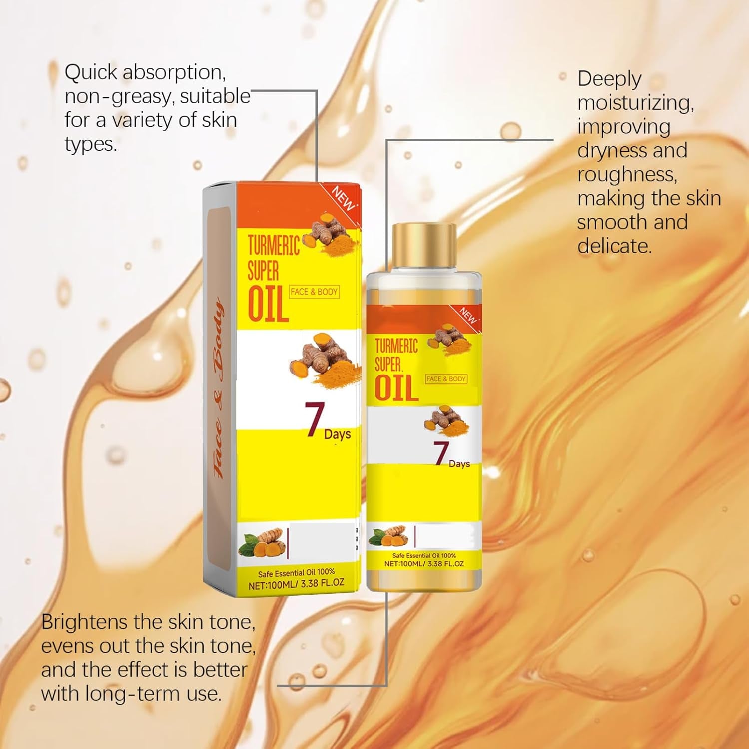 Soft 7 Turmeric Massage Oil - Turmeric Oil - Body,Hair,Face Turmeric Essential Oil - Body Oil for Dry Skin - Soft 7 Turmeric Body Oil for Skin Care - 7 Days Turmeric Massage Oil 100ML