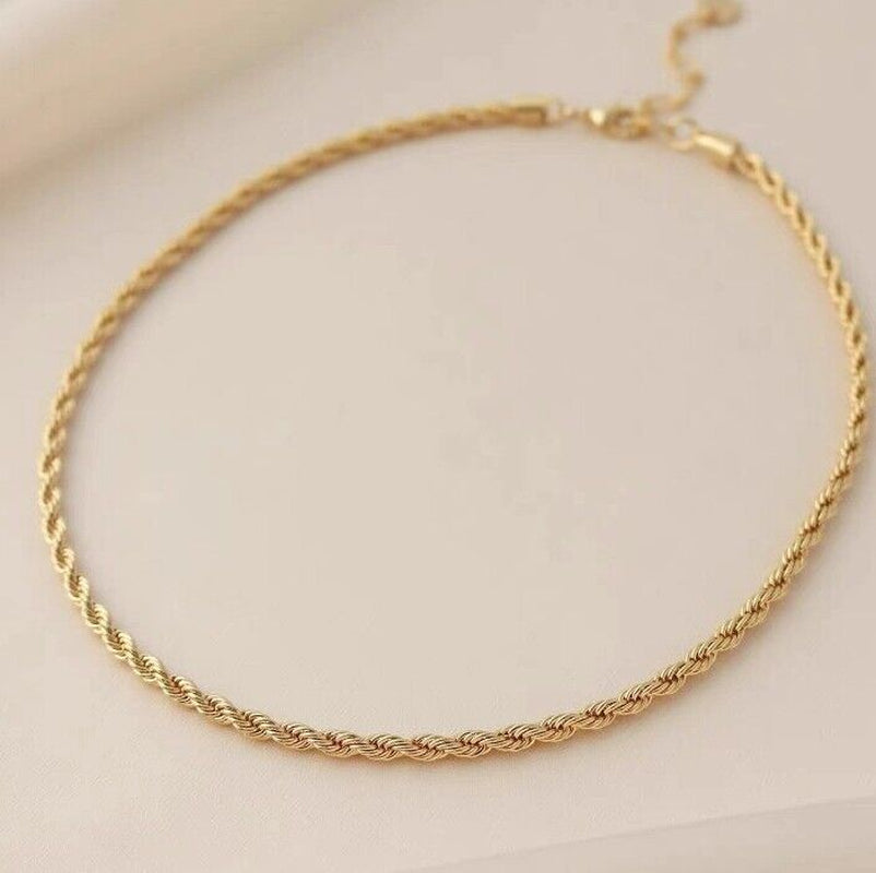 Long Chain Necklace 3MM 18Ct Gold Plated Stainless Steel 30” Inch Twisted Rope