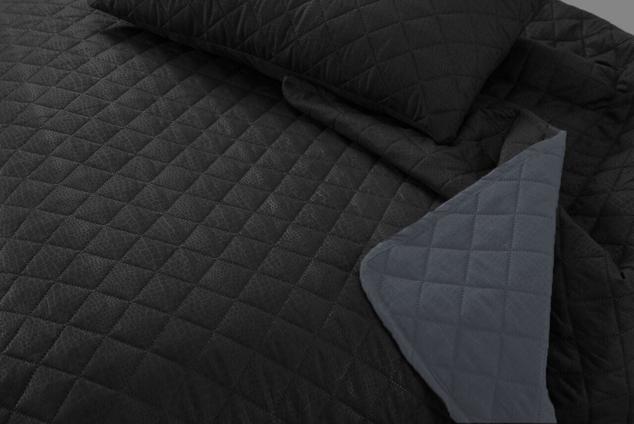 LUXURY EMBOSSED QUILTED BEDSPREAD SOFA THROW 3Pcs BEDDING SET COMFORTER DOUBLE