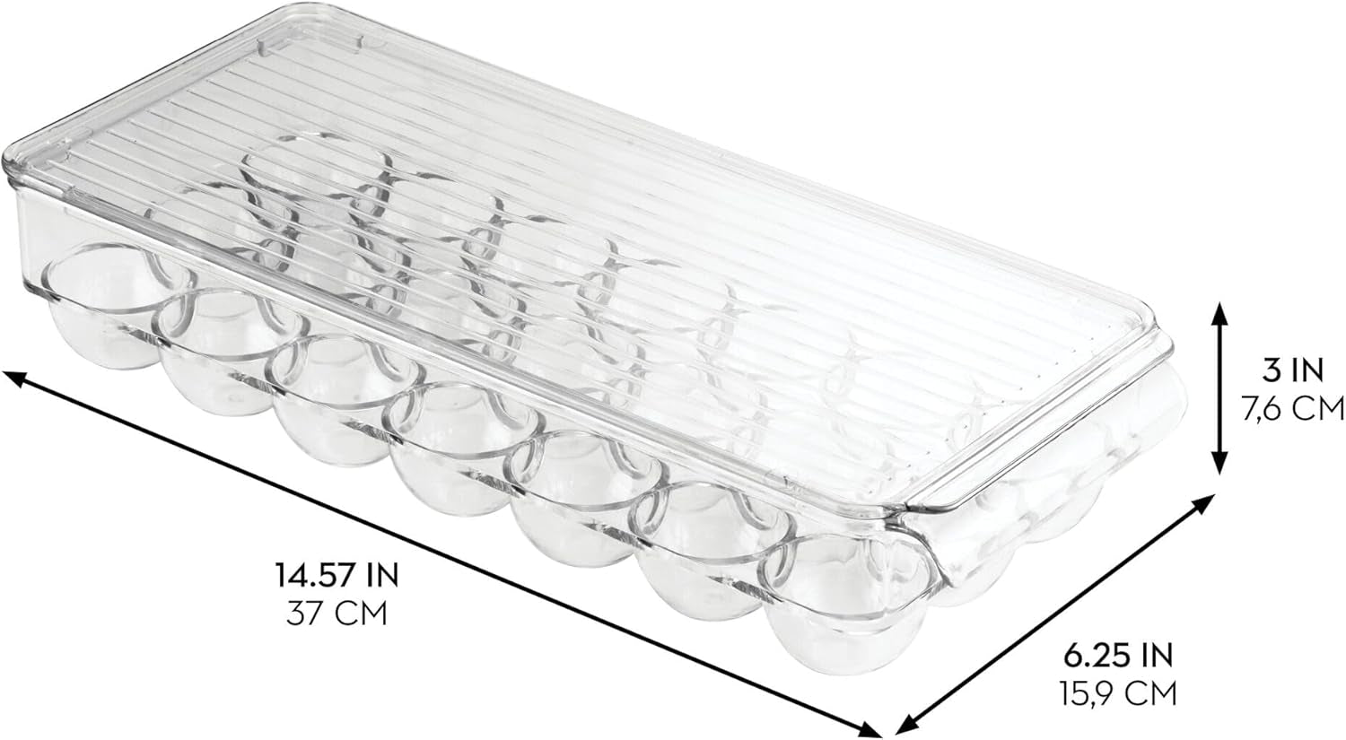 Idesign 72930 Fridge/Freeze Binz Egg Tray, Large Plastic Storage Box for 21 Eggs, Clear