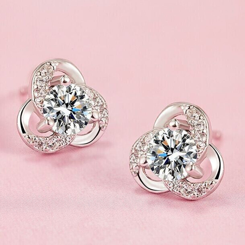 Womens Girls 925 Sterling Silver Crystal Swirl Stud Earrings Jewellery Gift UK