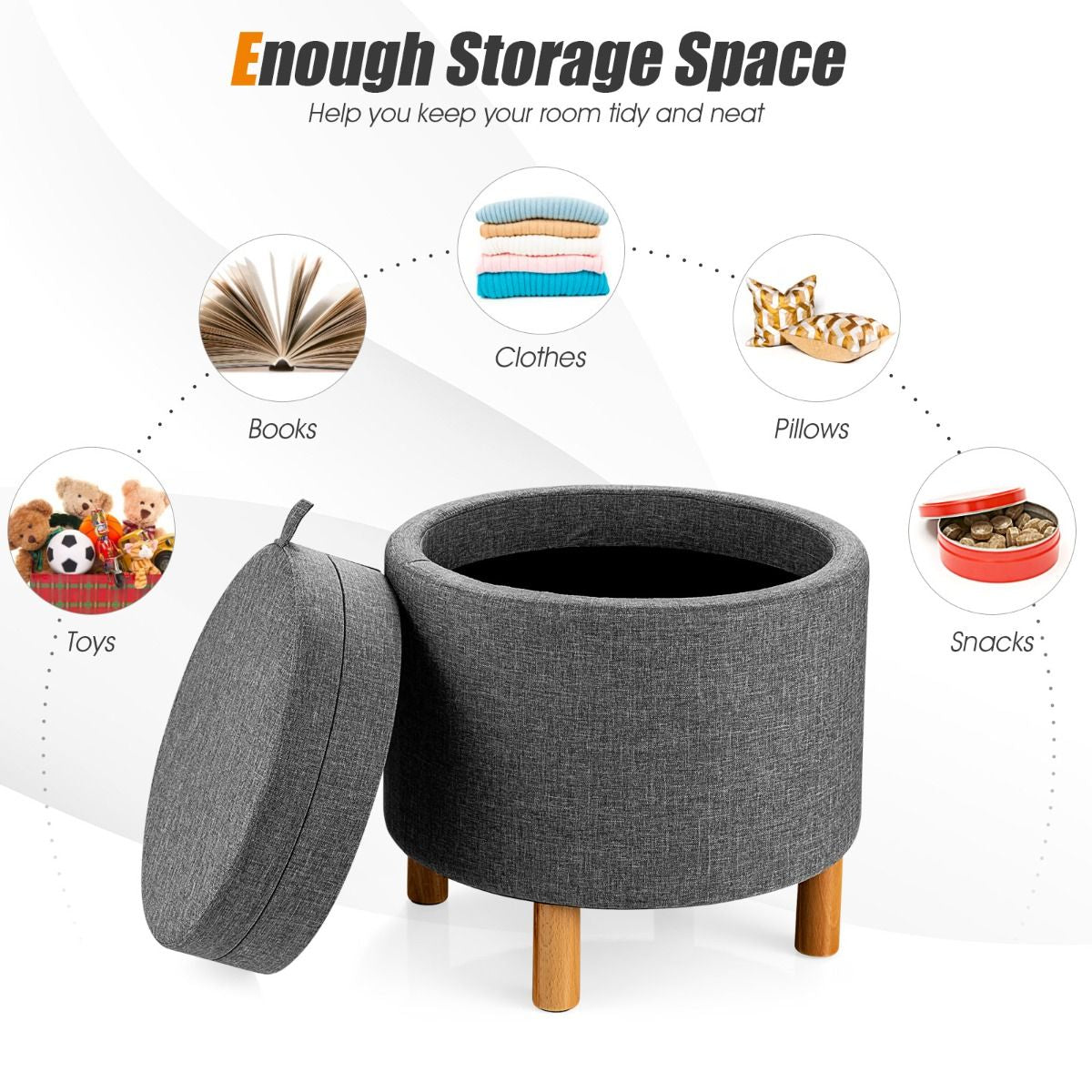 Modern round Padded Storage Ottoman with Hidden Storage Space