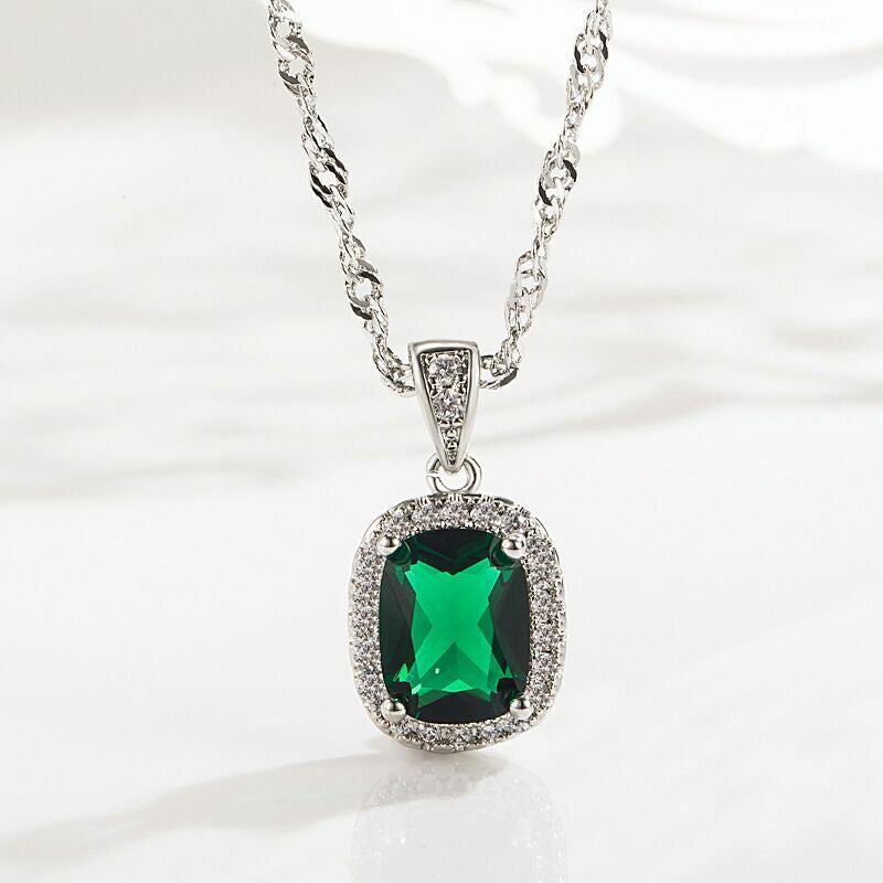 Crystal Square Pendant Chain Necklace 925 Sterling Silver Jewellery Gift UK