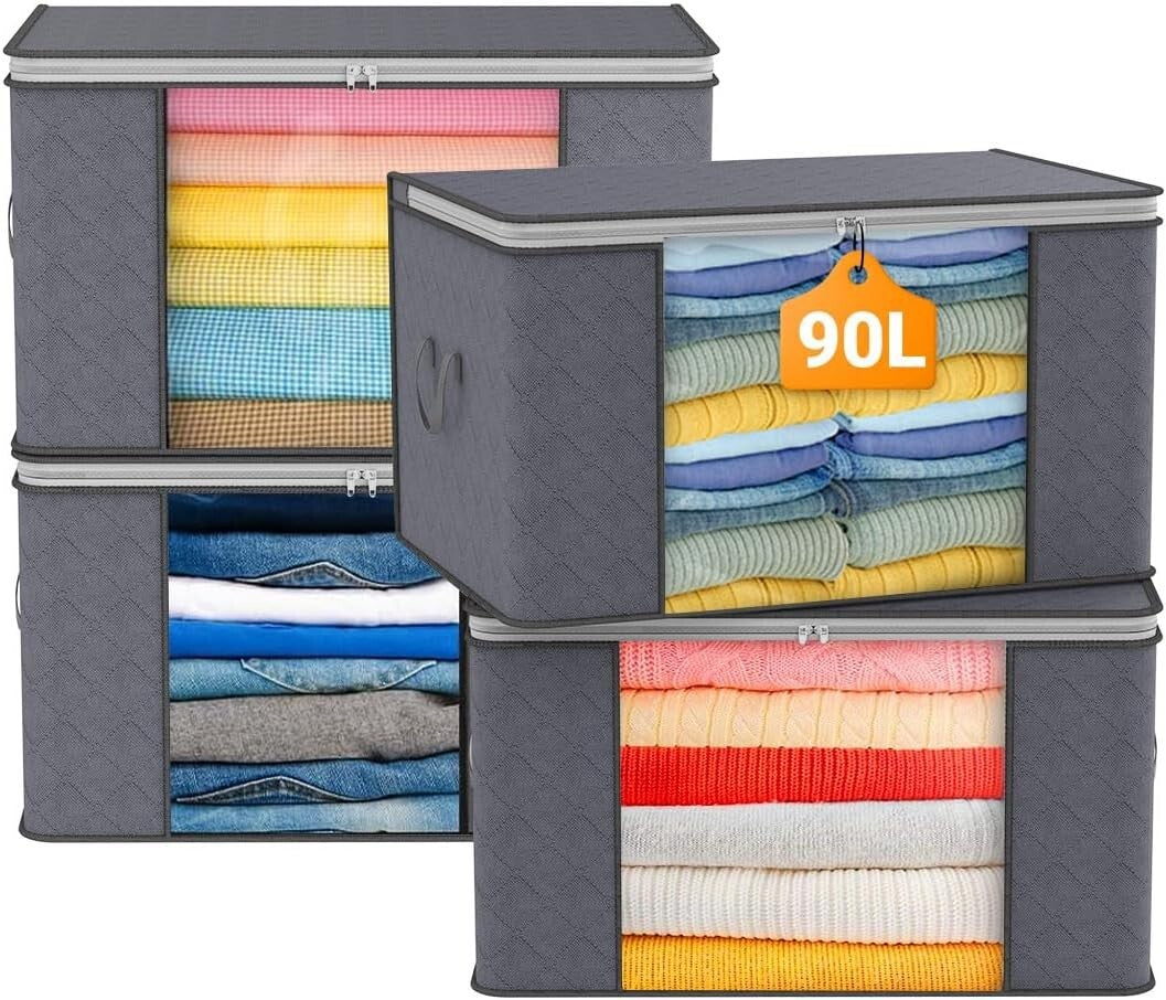 4X Clothes Storage Bags with Zips Bedroom Large Collapsible Storage Box Bedding