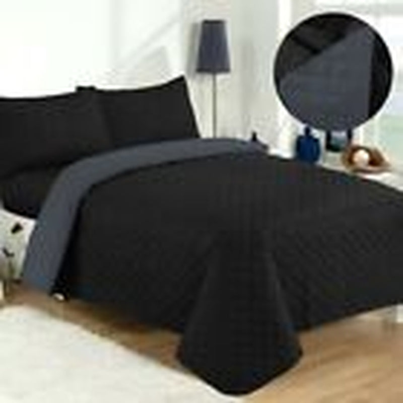 LUXURY EMBOSSED QUILTED BEDSPREAD SOFA THROW 3Pcs BEDDING SET COMFORTER DOUBLE