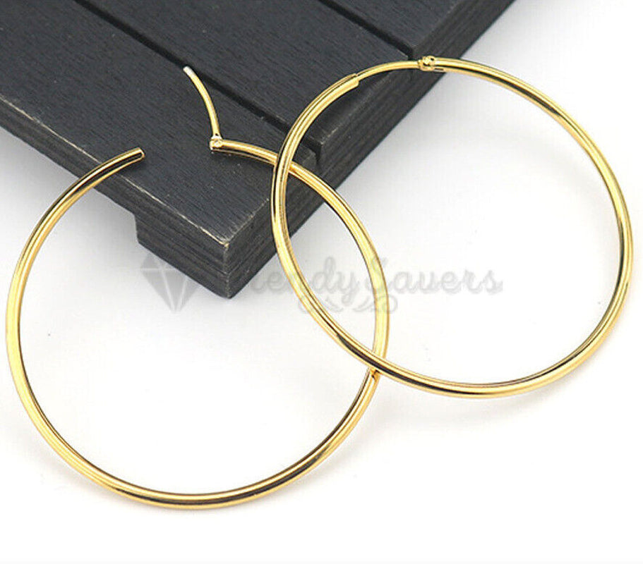 18Ct Gold Plated Silver Stainless Steel Seamless Large Small Thin Hoop Earrings