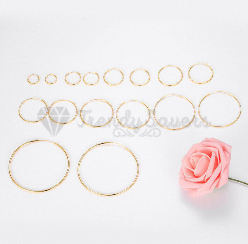 18Ct Gold Plated Silver Stainless Steel Seamless Large Small Thin Hoop Earrings