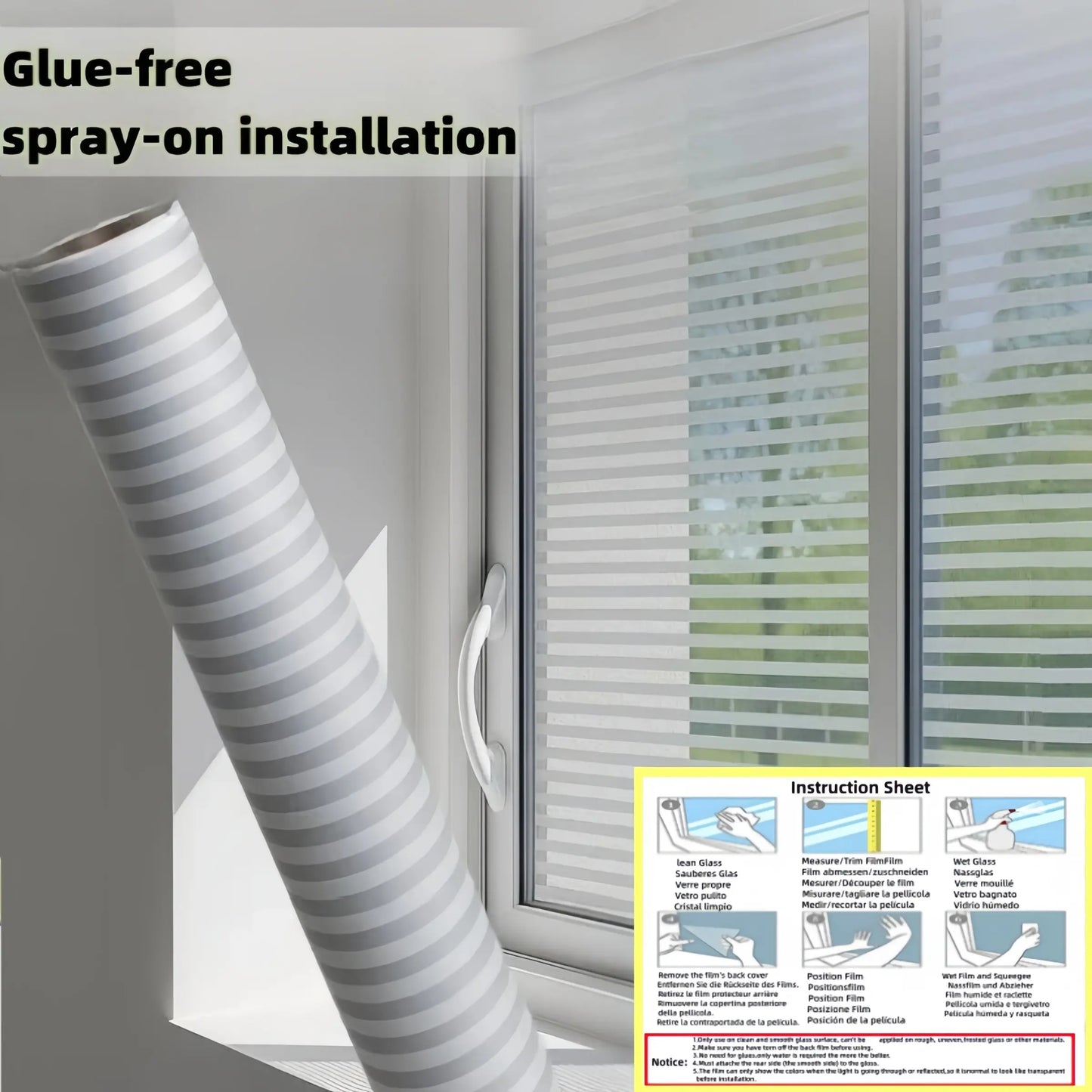 3D Striped Pattern Static Cling Window Film, 1 Count Privacy Frosted Window Sticker for Home Office Window Decor, Window Privacy Film