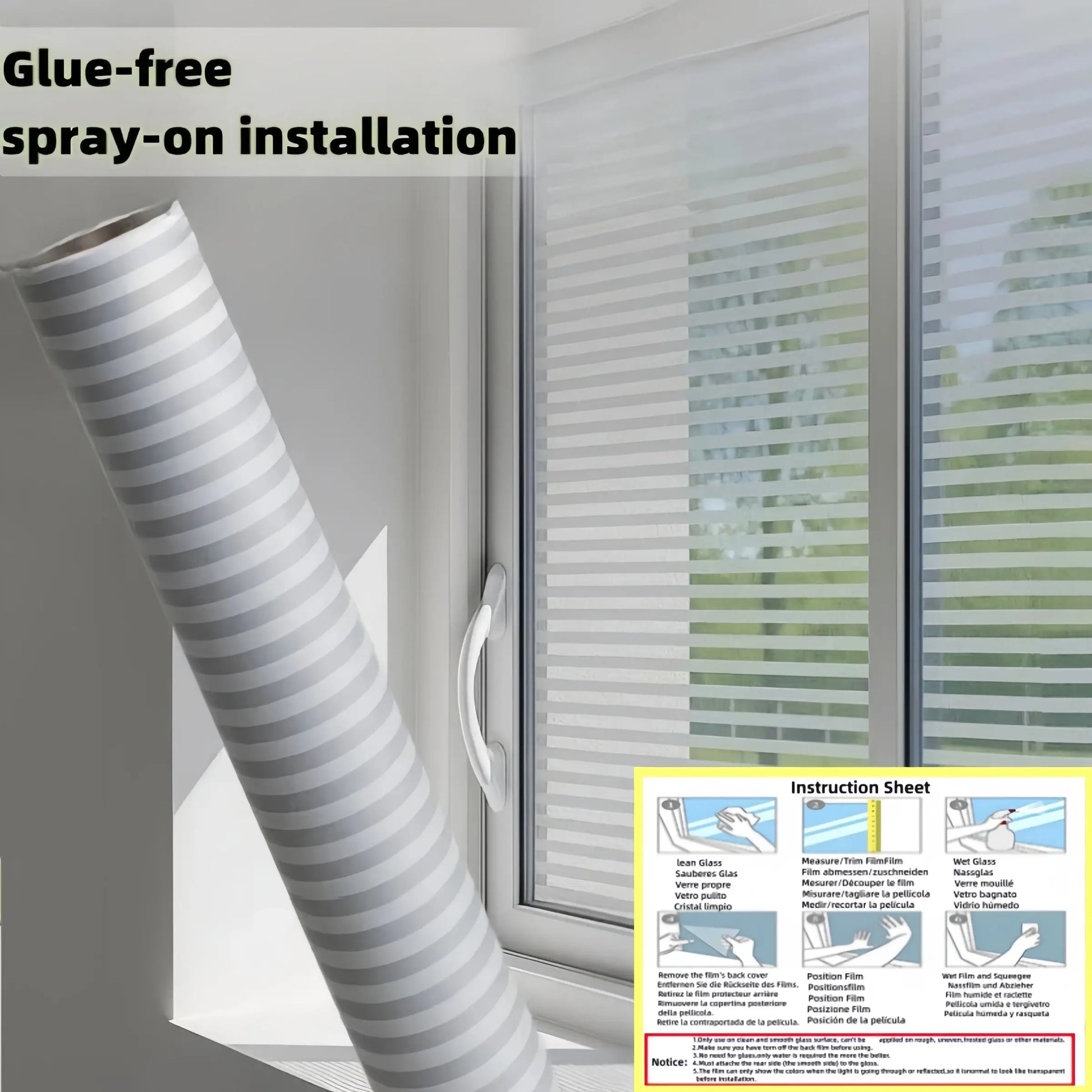 3D Striped Pattern Static Cling Window Film, 1 Count Privacy Frosted Window Sticker for Home Office Window Decor, Window Privacy Film