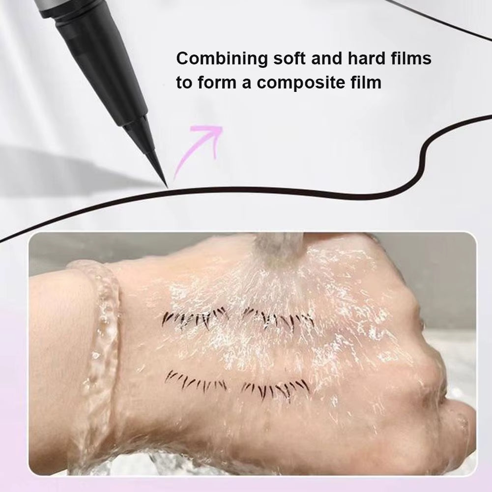 Reusable Eyelash Ink Seal Pen 2 in 1 Lower Eyelash Stamp Tool Fast Dry Black Brown Liquid Eyeliner Pen Natural Simulation Makeup