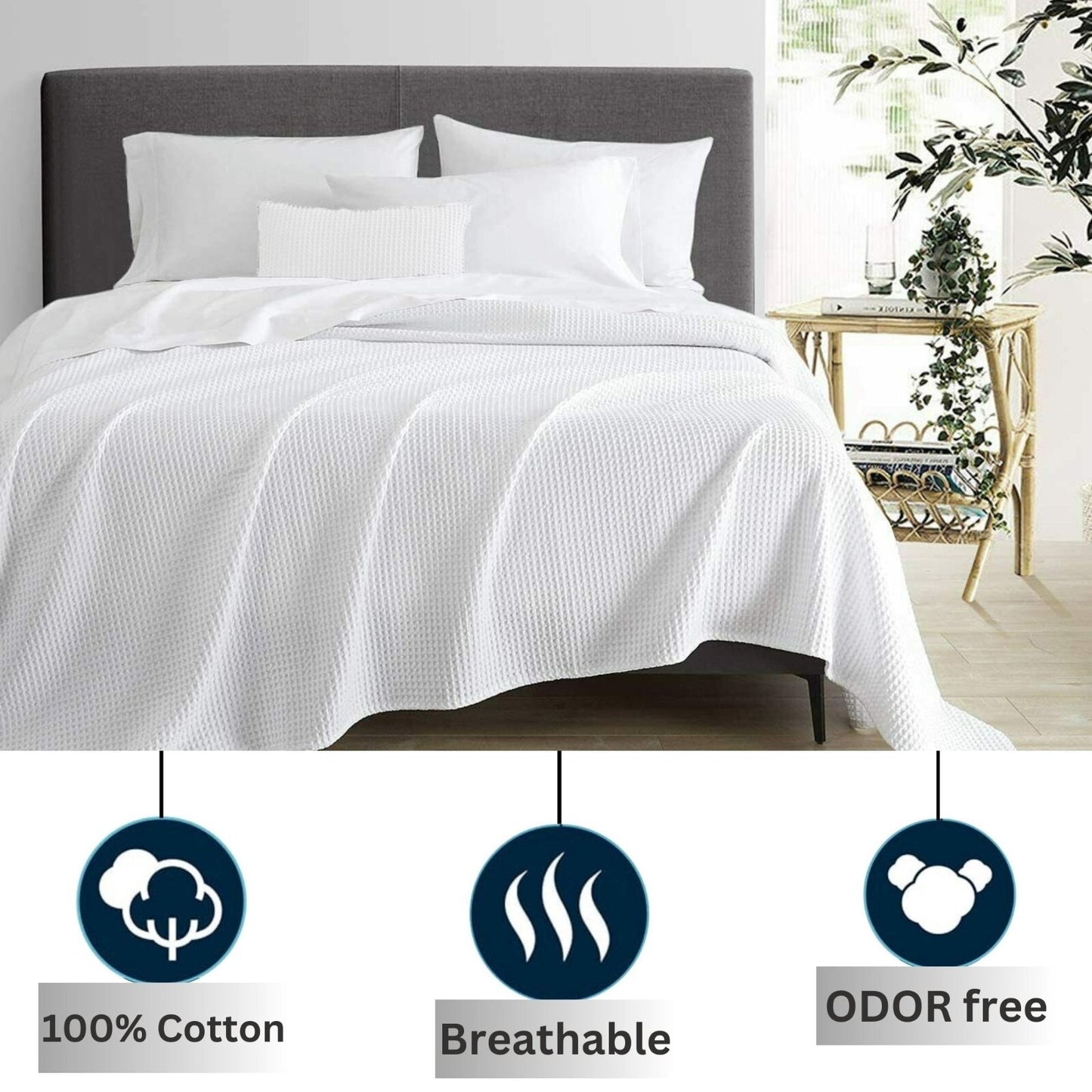 100 PURE COTTON Honeycomb Waffle Throw Snug Warm Sofa Bed Throw Large Pillowcase
