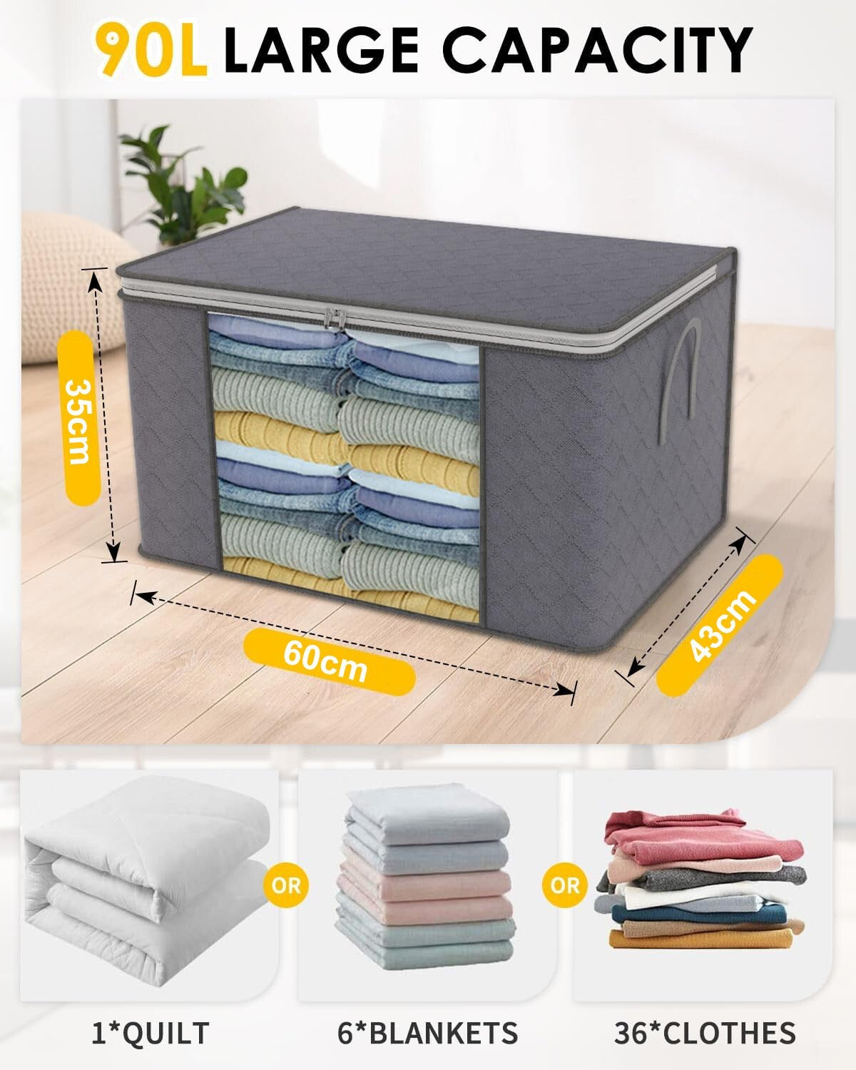 4X Clothes Storage Bags with Zips Bedroom Large Collapsible Storage Box Bedding