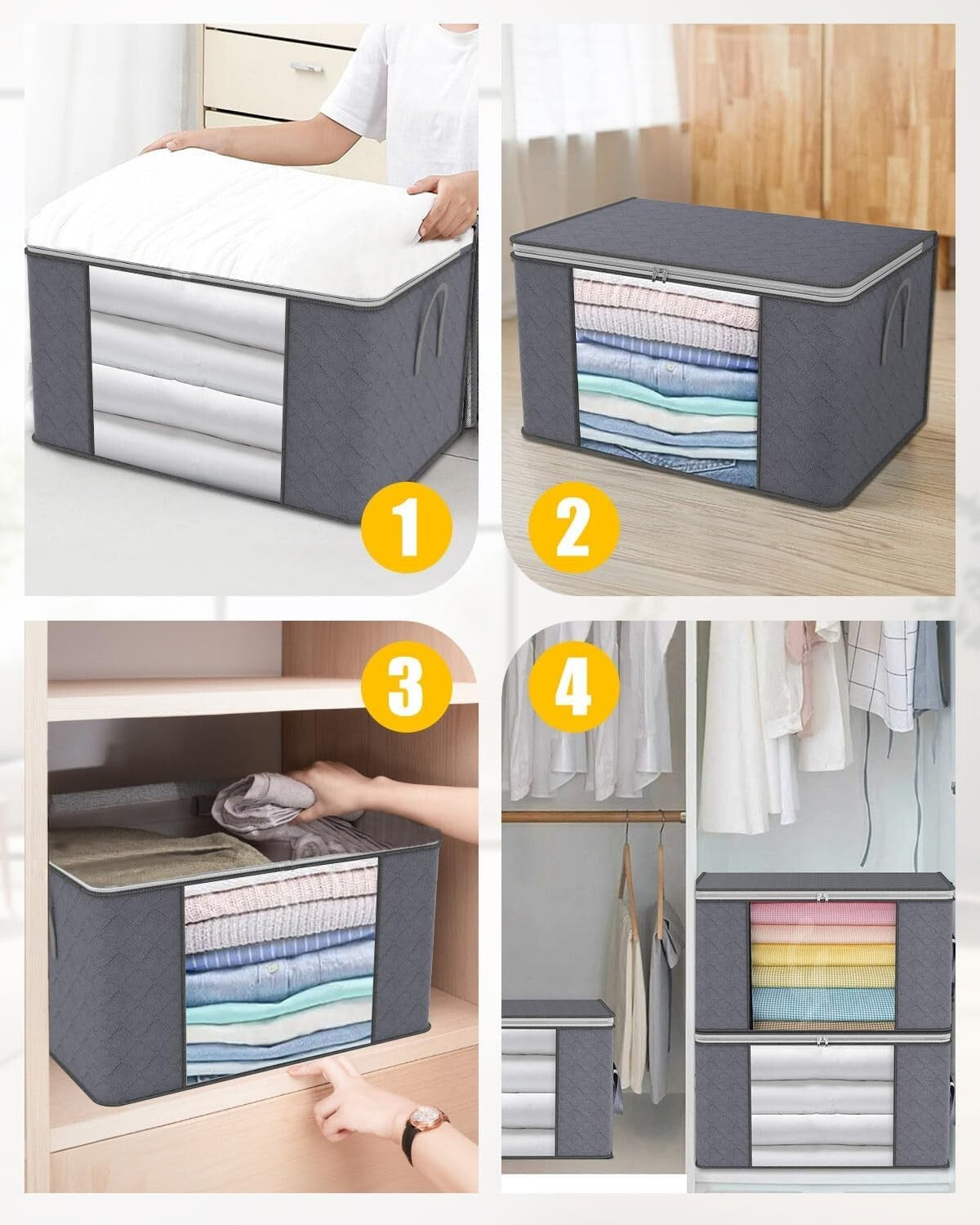 4X Clothes Storage Bags with Zips Bedroom Large Collapsible Storage Box Bedding