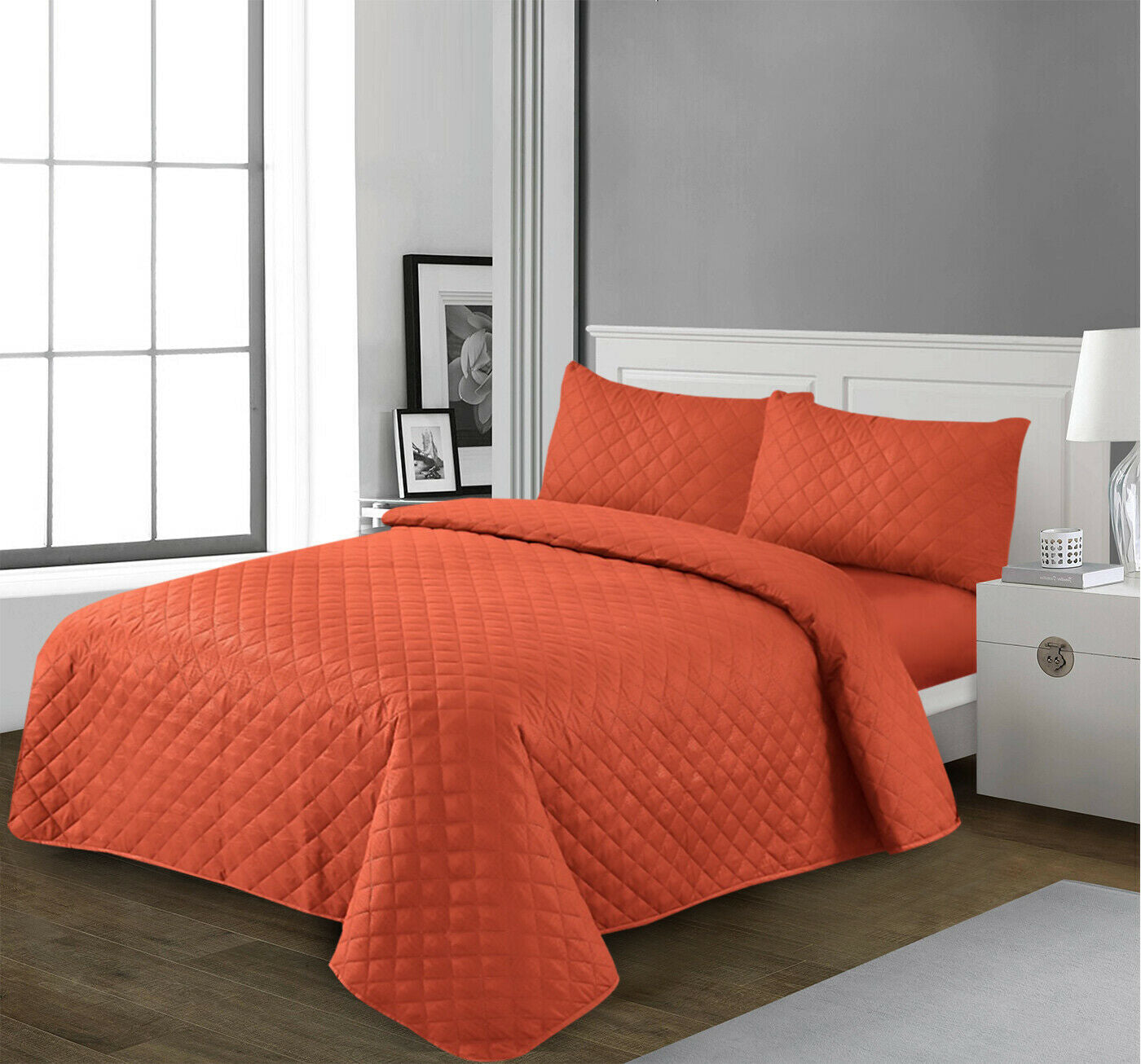 LUXURY EMBOSSED QUILTED BEDSPREAD SOFA THROW 3Pcs BEDDING SET COMFORTER DOUBLE