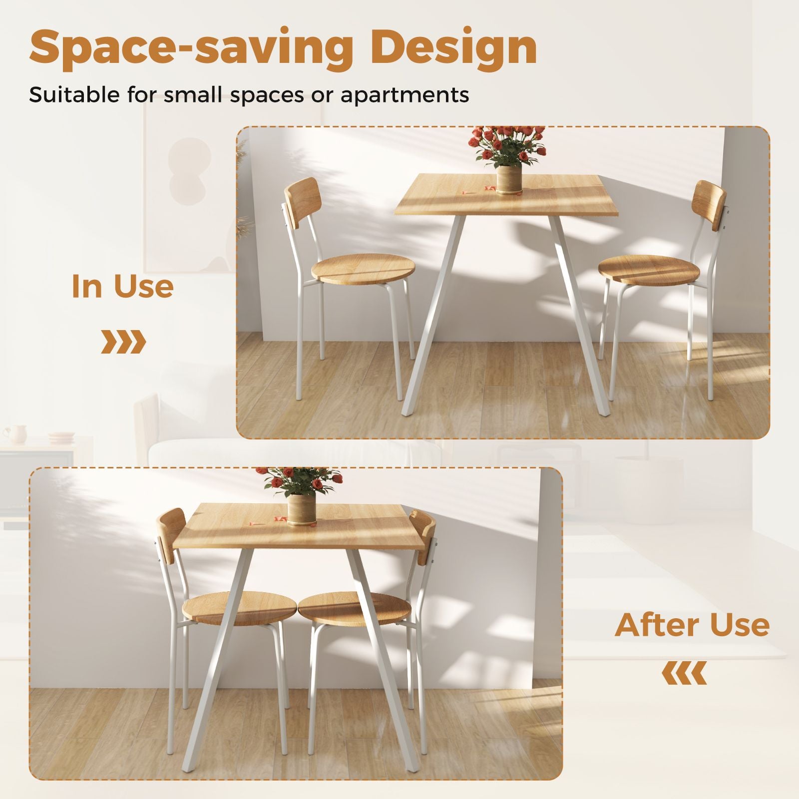 3-Piece Kitchen Dining Room Furniture with Metal Frame and Adjustable Foot Pads