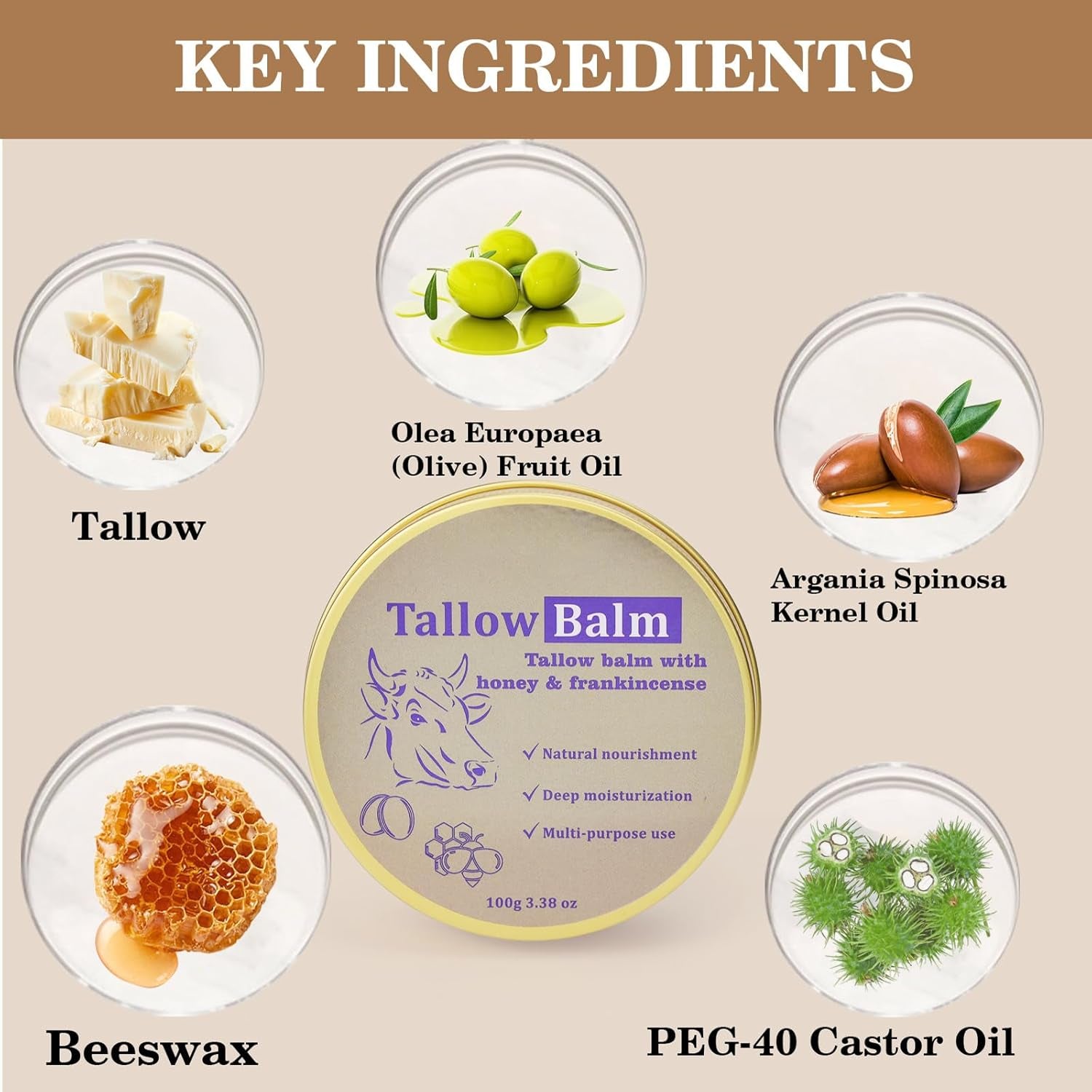 Tallow and Honey Balm with Frankineense - Beef Tallow Skin Care Balm for Dry Skin - Tallow Face Cream for Face and Body - Beef Tallow Moisturiser - Tallow Honey Balm for Soothing, Moisturizing