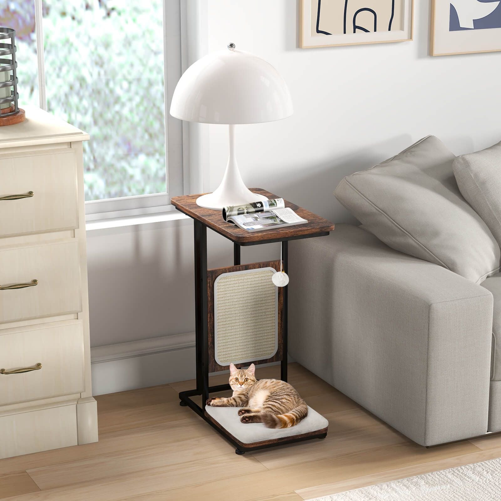 Cat Tree and End Table with Scratching Board and Cushion