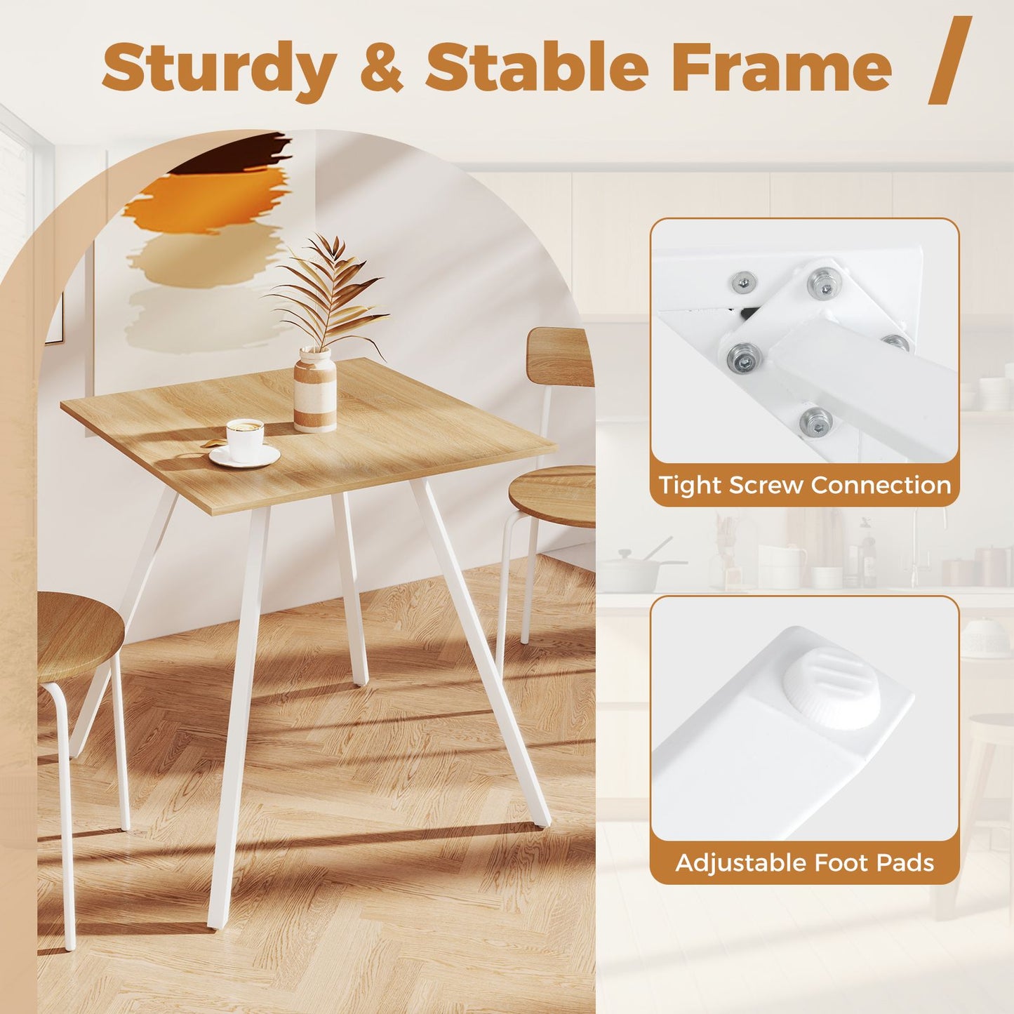 3-Piece Kitchen Dining Room Furniture with Metal Frame and Adjustable Foot Pads