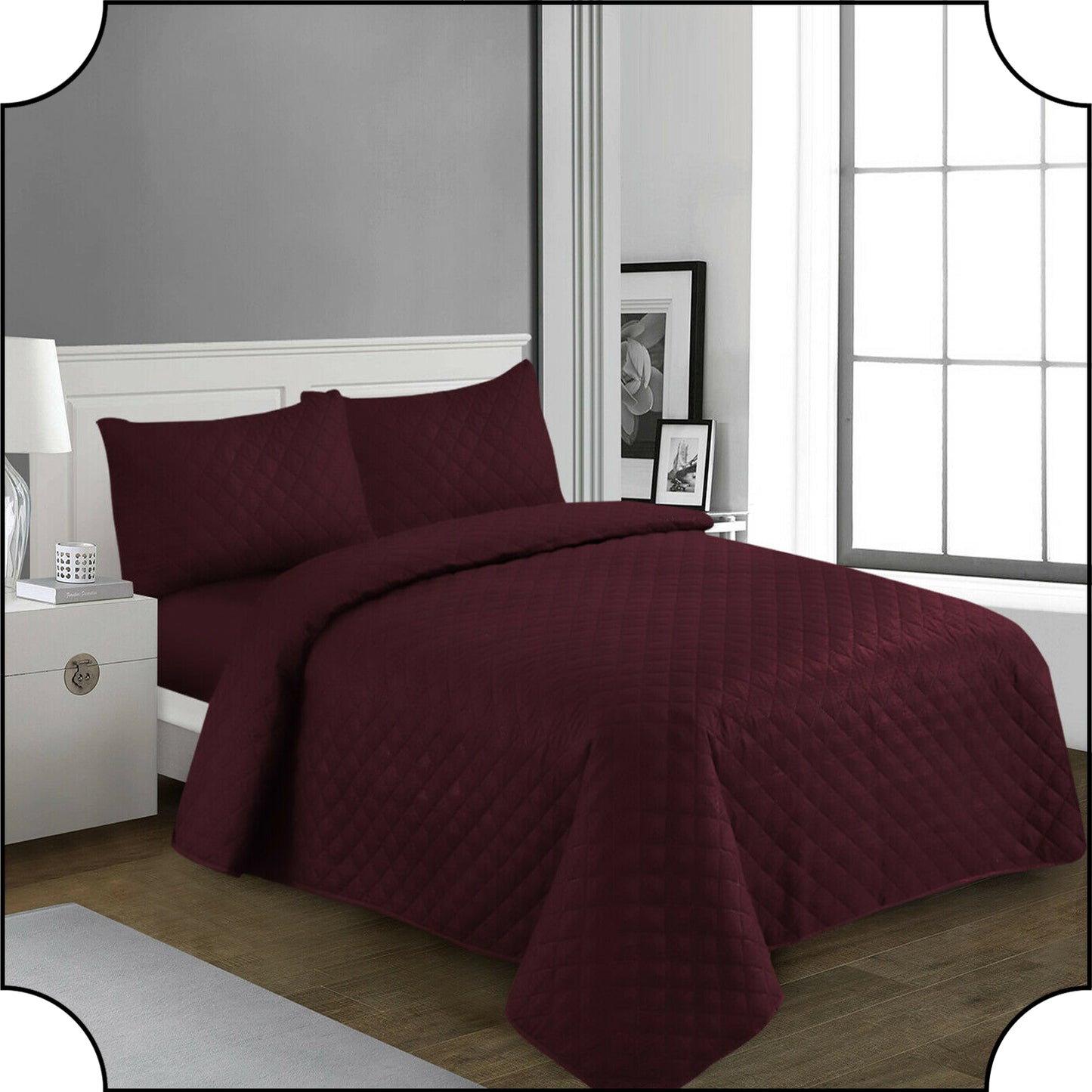 LUXURY EMBOSSED QUILTED BEDSPREAD SOFA THROW 3Pcs BEDDING SET COMFORTER DOUBLE