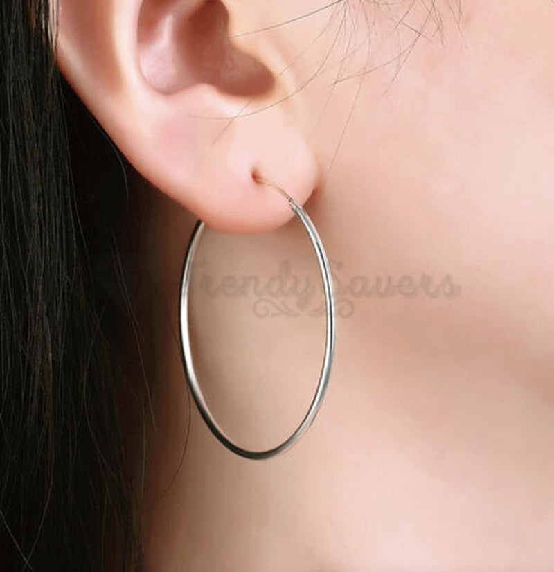 18Ct Gold Plated Silver Stainless Steel Seamless Large Small Thin Hoop Earrings