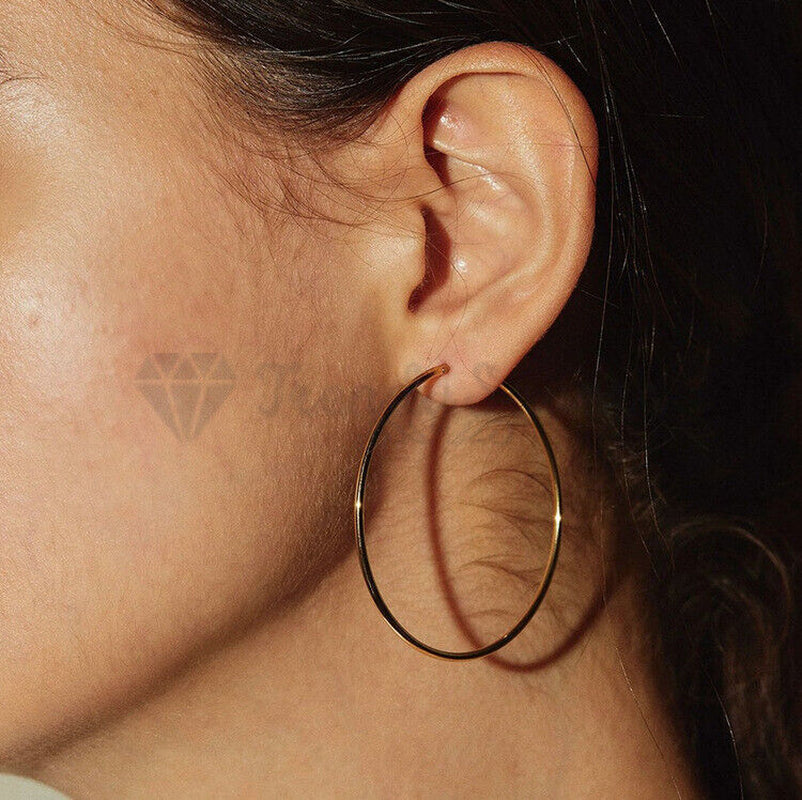 18Ct Gold Plated Silver Stainless Steel Seamless Large Small Thin Hoop Earrings