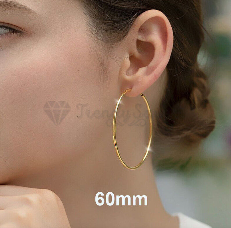 18Ct Gold Plated Silver Stainless Steel Seamless Large Small Thin Hoop Earrings