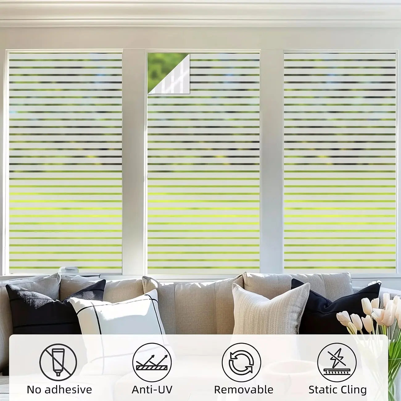 3D Striped Pattern Static Cling Window Film, 1 Count Privacy Frosted Window Sticker for Home Office Window Decor, Window Privacy Film