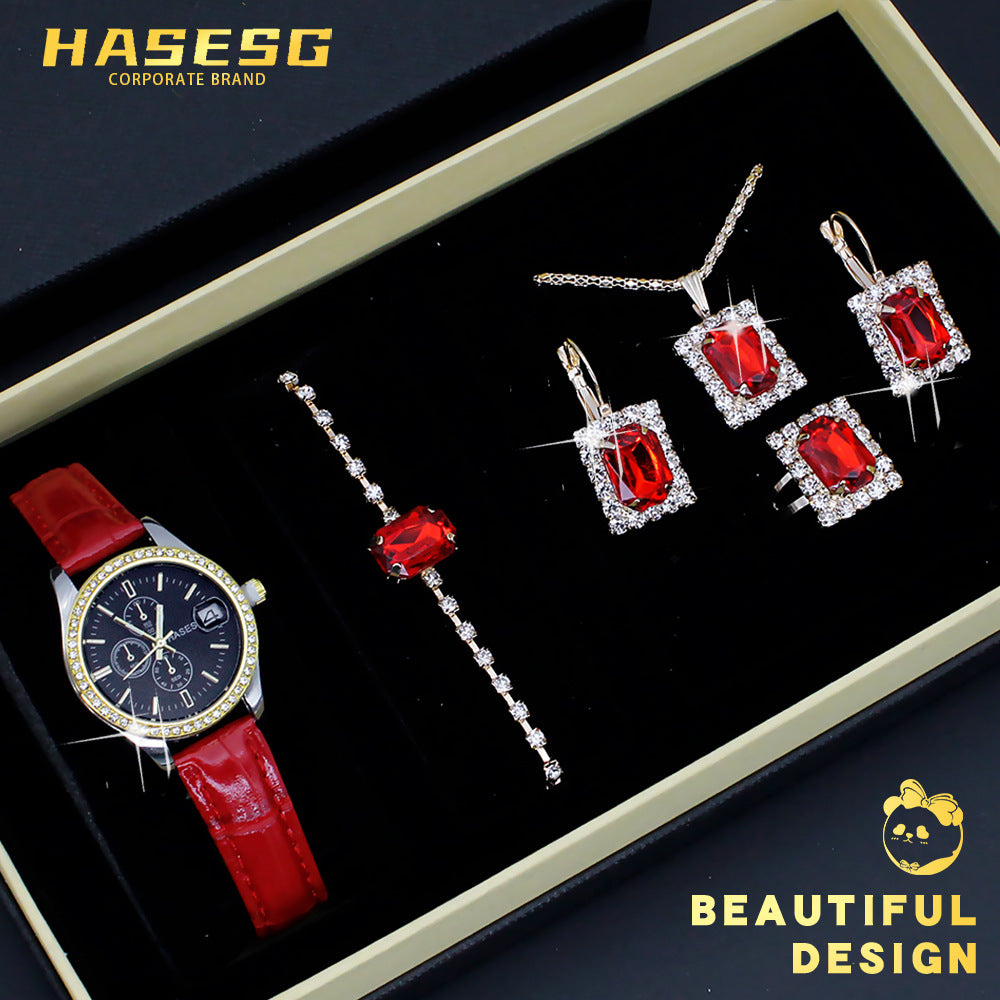 Women'S Five-Piece Square Jewelry Watch