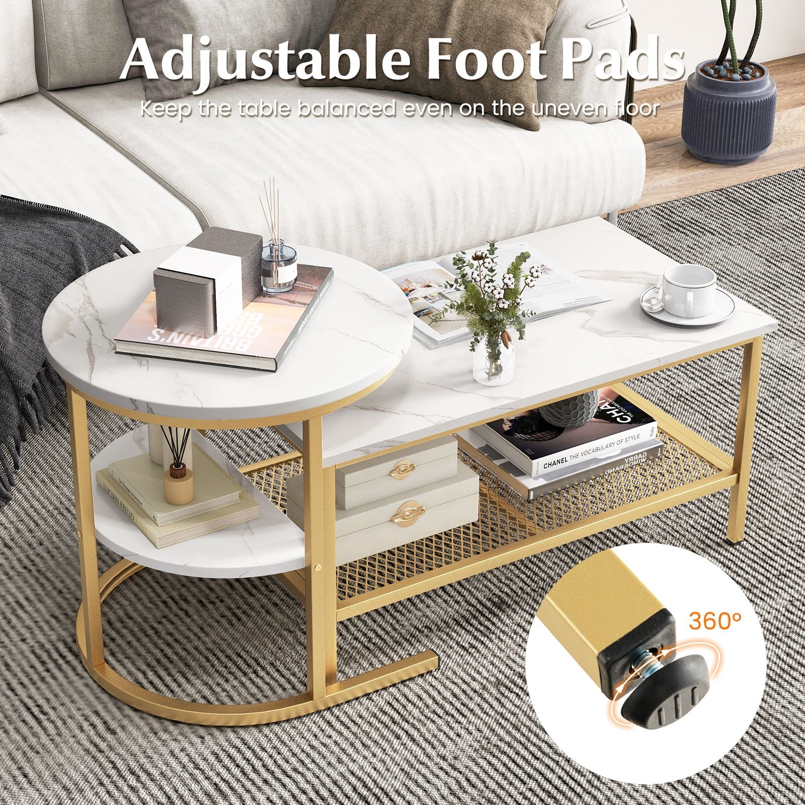 Set of 2 Nesting Coffee Table with Extra Storage Shelf