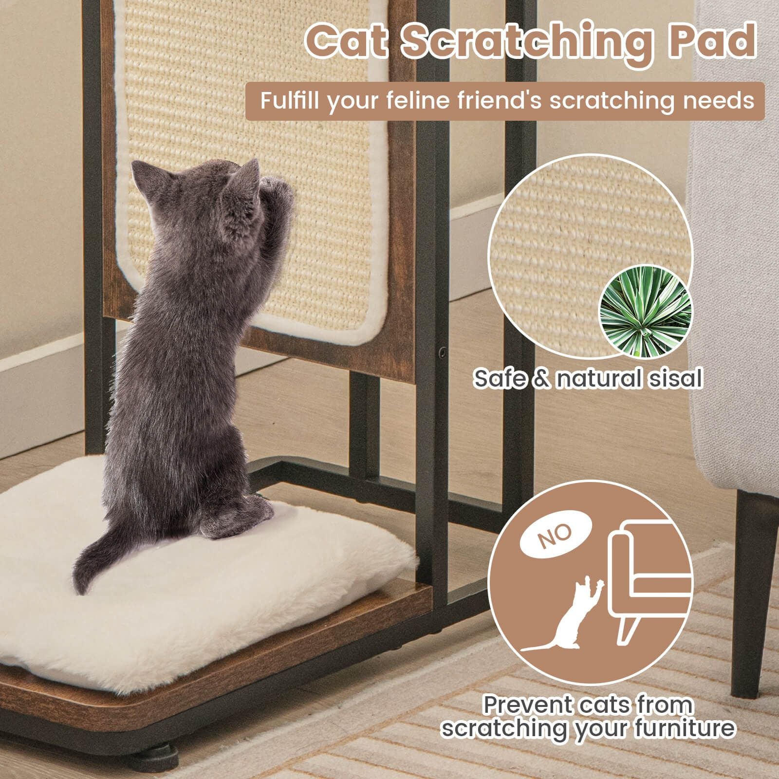 Cat Tree and End Table with Scratching Board and Cushion