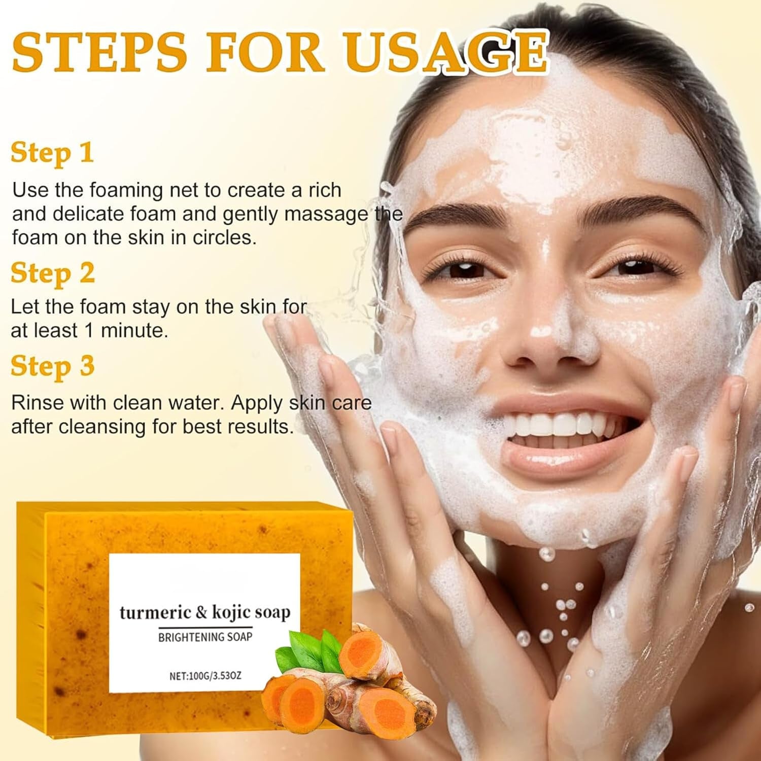 Kojic Acid & Turmeric Soap Set - Natural Lemon Brightening Bar for Acne, Dark Spots, Hyperpigmentation, and Smooth Skin - Deep Cleansing and Refreshing Formula (3 Pieces)