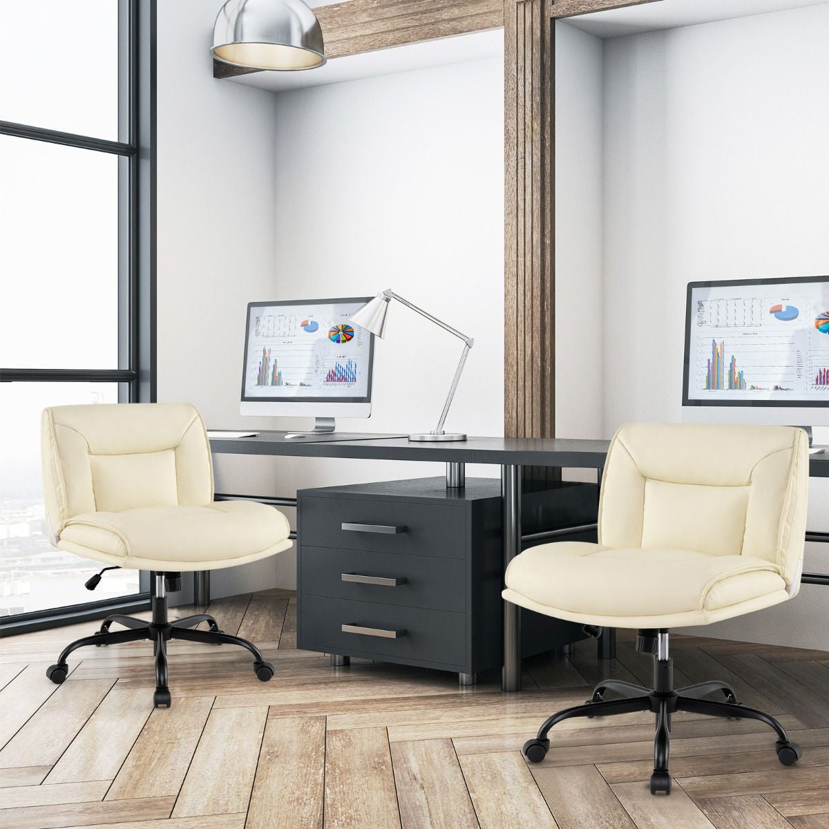 PU Leather Armless Desk Chair with Wide Backrest and Seat